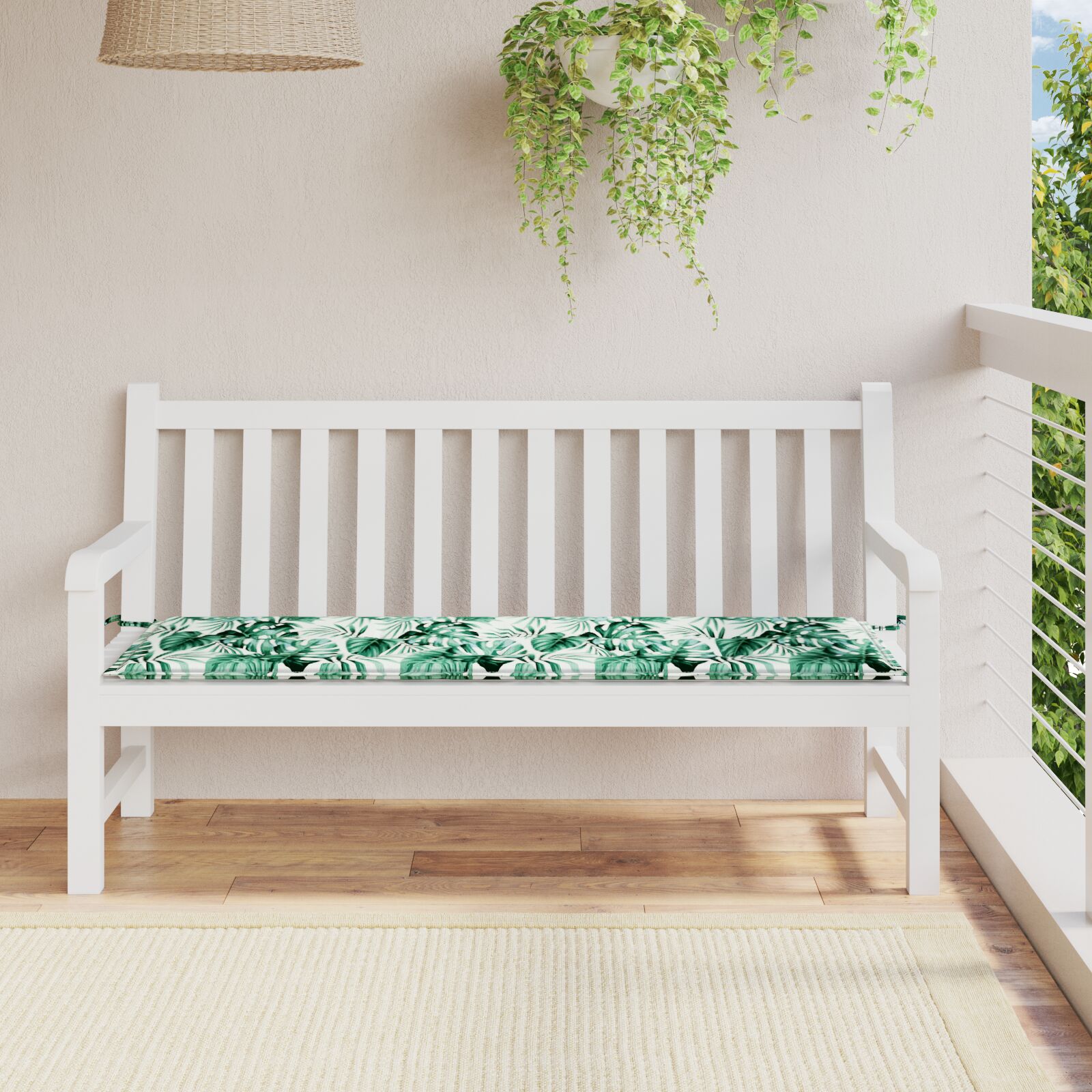 vidaXL Gartenbankkissen mit Blattmuster 150x50x4 cm aus Oxford-Gewebe