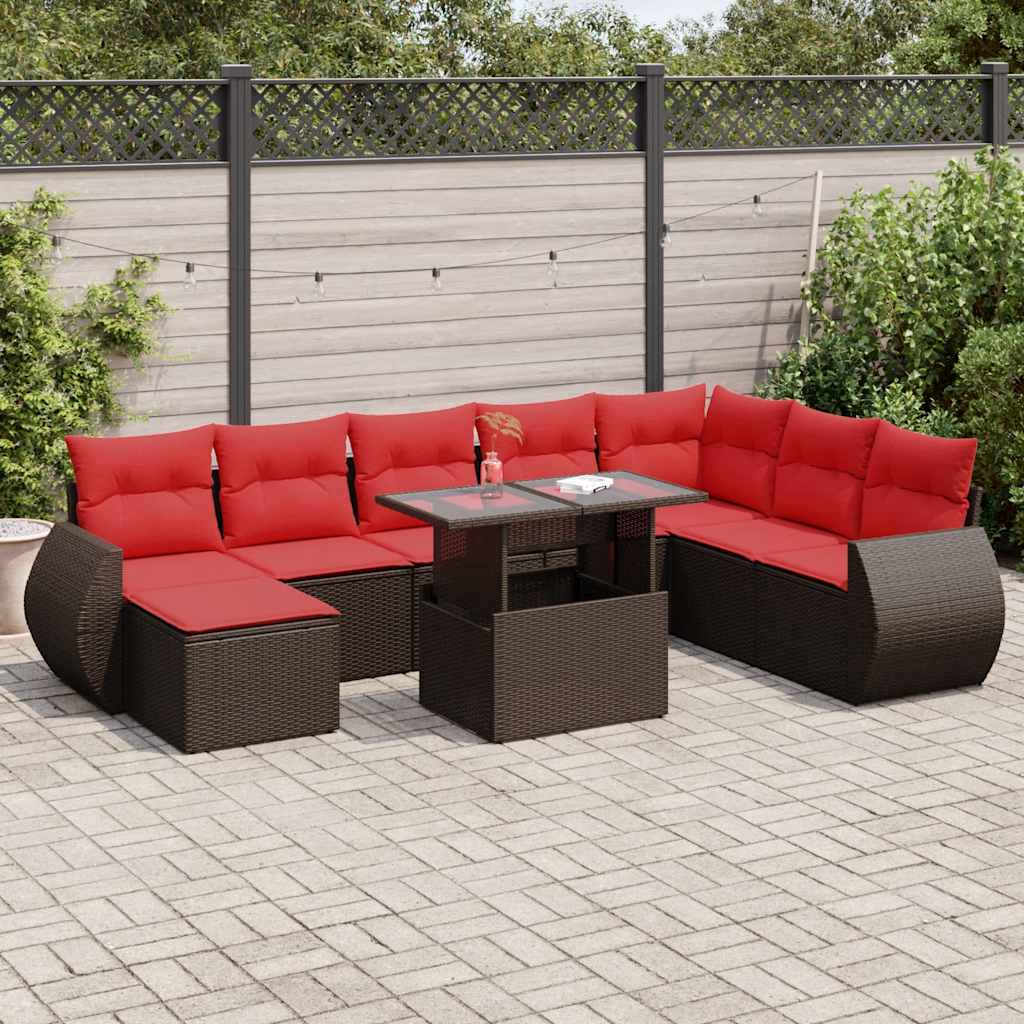 11-tlg. Garten-Sofagarnitur mit Kissen Braun Poly Rattan Akazie 11-tlg. Garten-Sofagarnitur mit Kissen Braun Poly Rattan Akazie