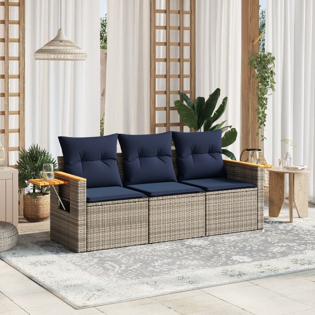 3-tlg. Garten-Sofagarnitur mit Kissen Grau Poly Rattan 3-tlg. Garten-Sofagarnitur mit Kissen Grau Poly Rattan