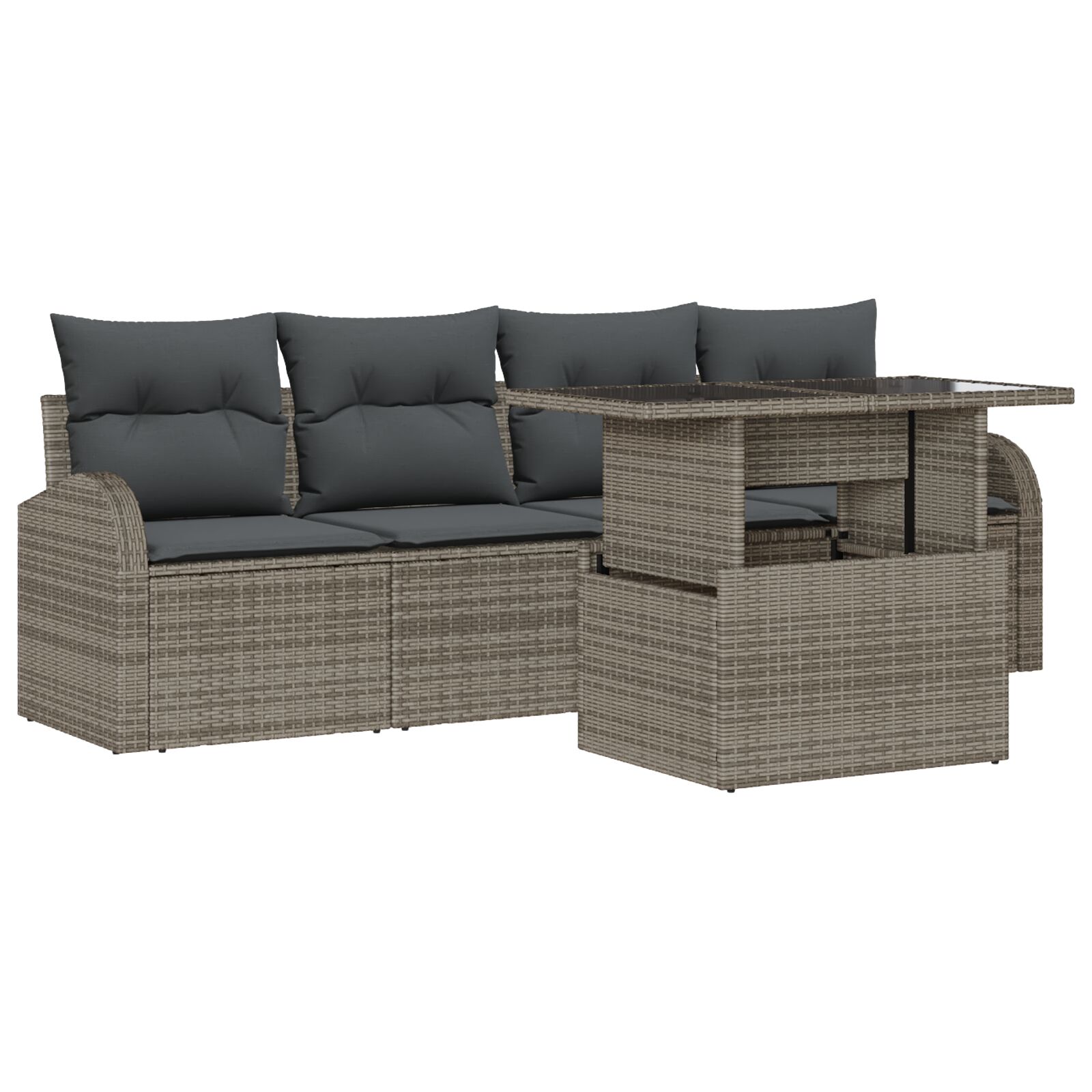 5-teiliges Garten-Sofa-Set mit Kissen Grau Poly Rattan, 2-Sitzer Garten-Sofa mit Stauraum & Kissen Grau Poly Rattan 5-teiliges Garten-Sofa-Set mit Kissen Grau Poly Rattan, 2-Sitzer Garten-Sofa mit Stauraum & Kissen Grau Poly Rattan