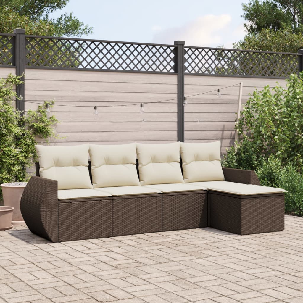 5-tlg. Garten-Sofagarnitur mit Kissen Braun Poly Rattan 5-tlg. Garten-Sofagarnitur mit Kissen Braun Poly Rattan