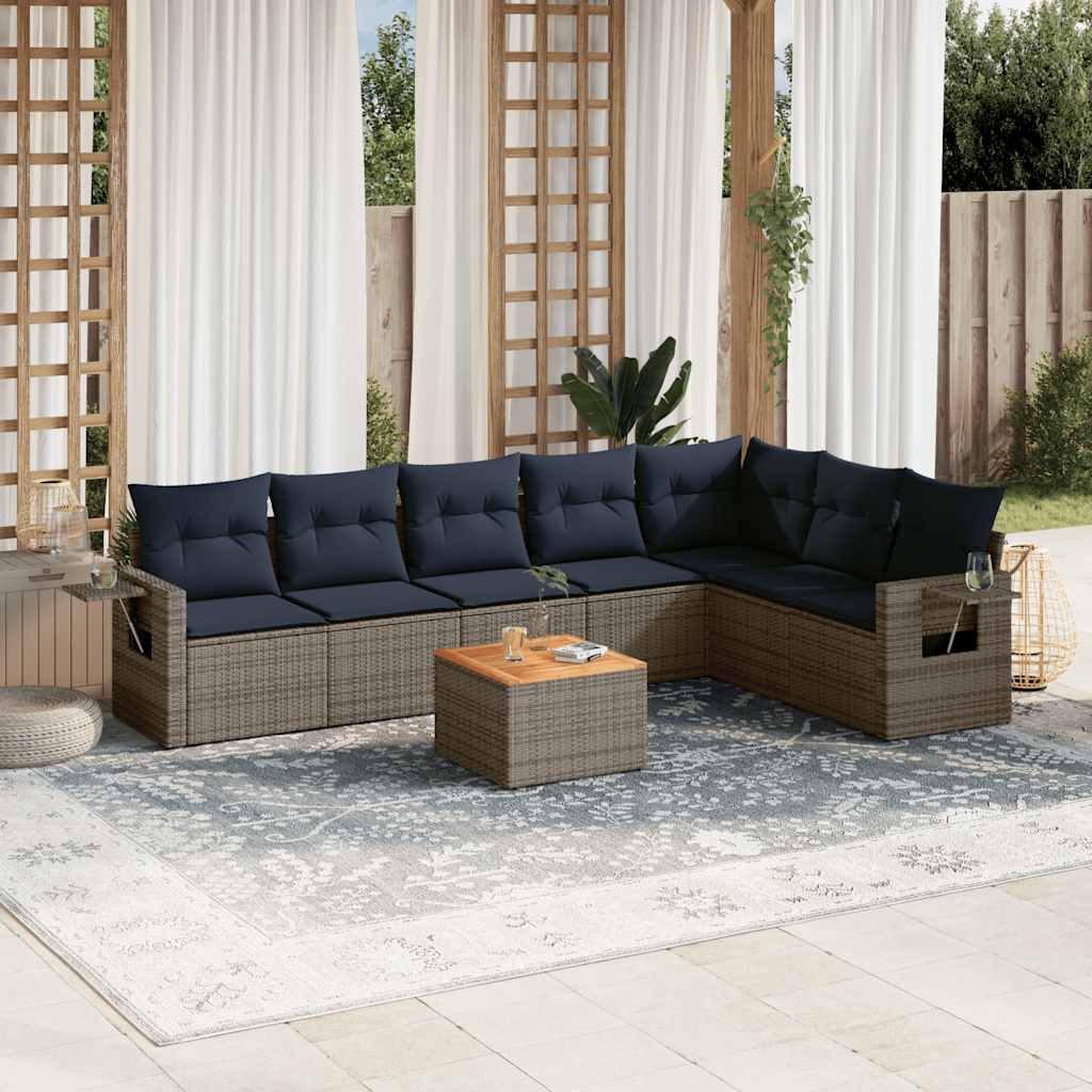 8-teiliges Gartensofa-Set mit Kissen, grau, Polyrattan 8-teiliges Gartensofa-Set mit Kissen, grau, Polyrattan