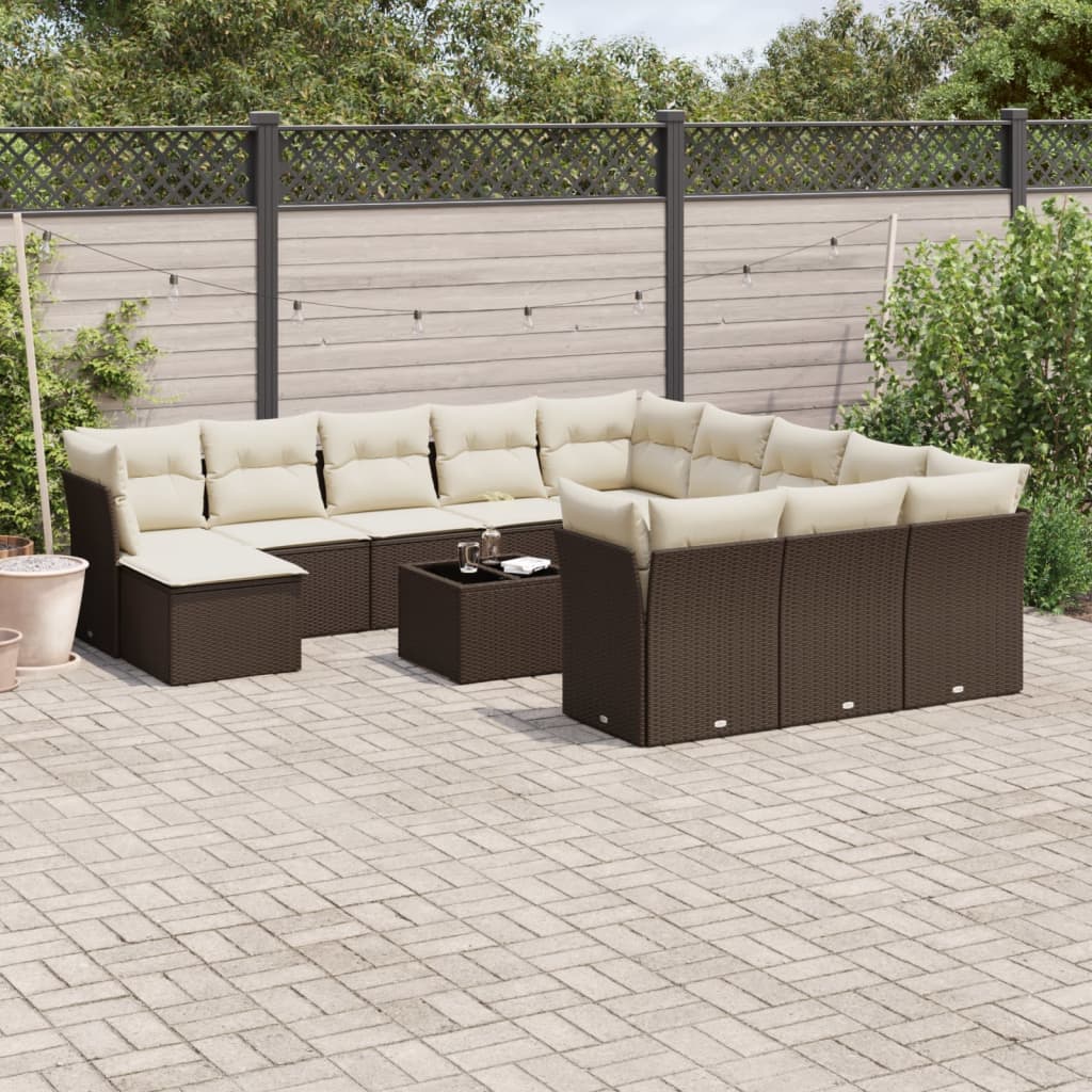 13-tlg. Garten-Sofagarnitur mit Kissen Braun Poly Rattan 13-tlg. Garten-Sofagarnitur mit Kissen Braun Poly Rattan