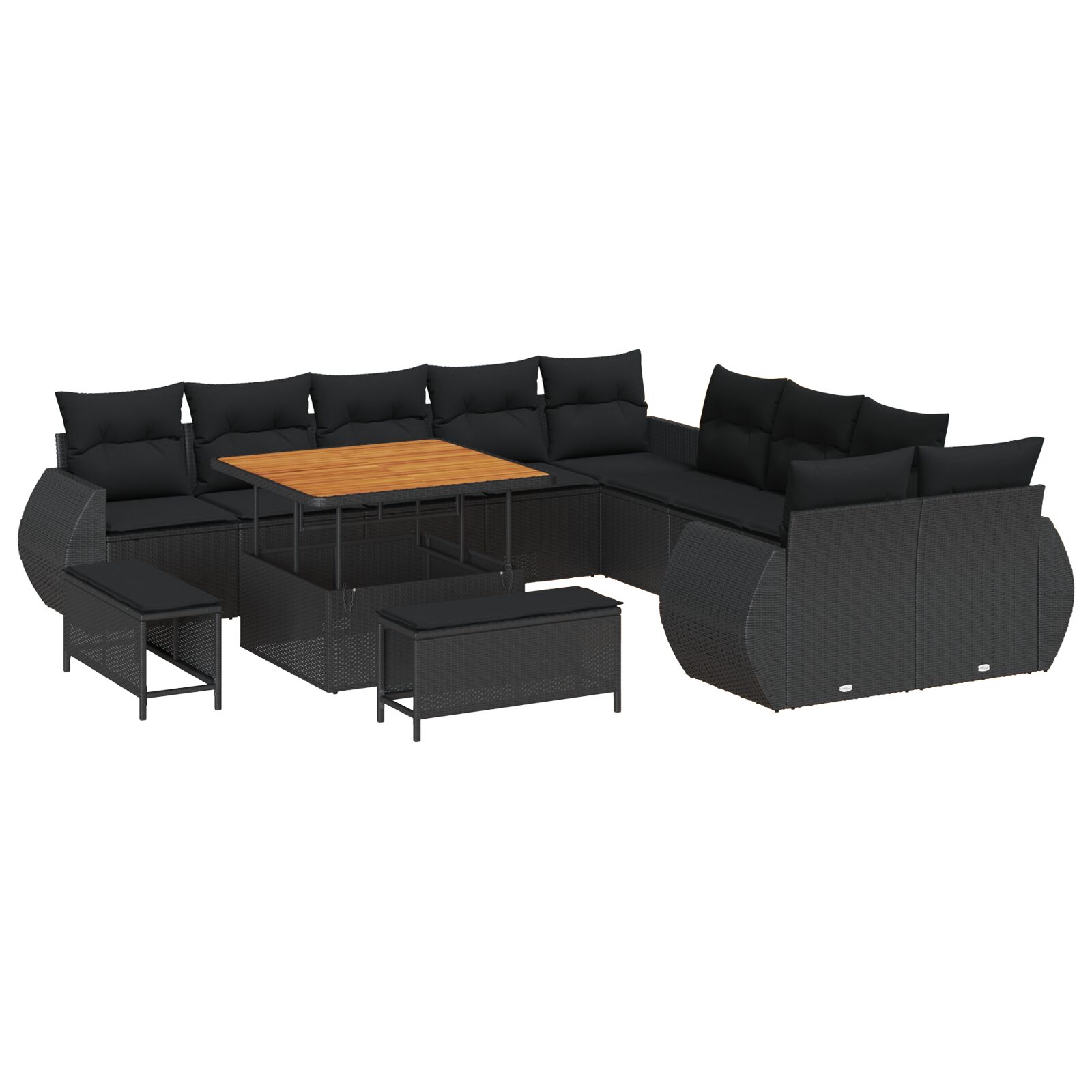 13-teiliges Garten-Sofa-Set mit Kissen Schwarz Poly-Rattan Akazie, 3-teiliges Garten-Essset mit Kissen Schwarz Poly-Rattan Akazie 13-teiliges Garten-Sofa-Set mit Kissen Schwarz Poly-Rattan Akazie, 3-teiliges Garten-Essset mit Kissen Schwarz Poly-Rattan Akazie