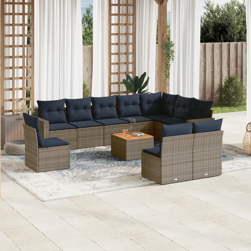 11-tlg. Garten-Sofagarnitur mit Kissen Grau Poly Rattan 11-tlg. Garten-Sofagarnitur mit Kissen Grau Poly Rattan