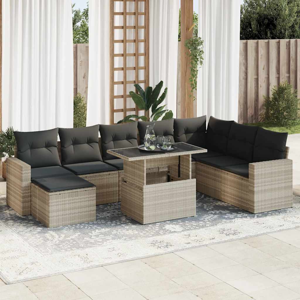 9-tlg. Garten-Sofagarnitur mit Kissen Hellgrau Poly Rattan 9-tlg. Garten-Sofagarnitur mit Kissen Hellgrau Poly Rattan