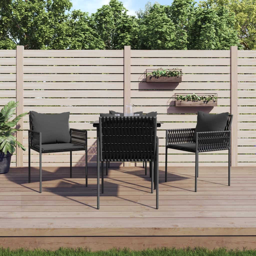 5-tlg. Garten-Essgruppe mit Kissen Poly Rattan und Stahl 5-tlg. Garten-Essgruppe mit Kissen Poly Rattan und Stahl