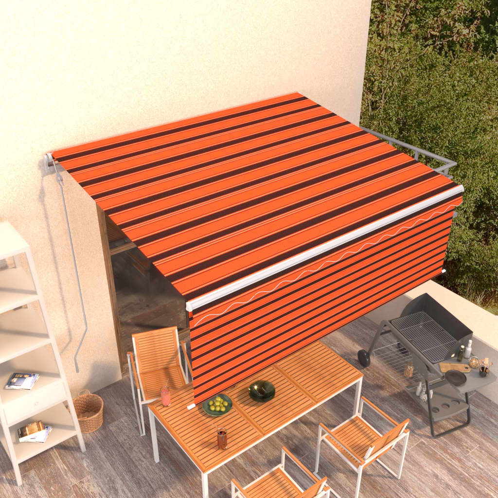 Markise Automatisch Einziehbar mit Volant 4x3m Orange und Braun