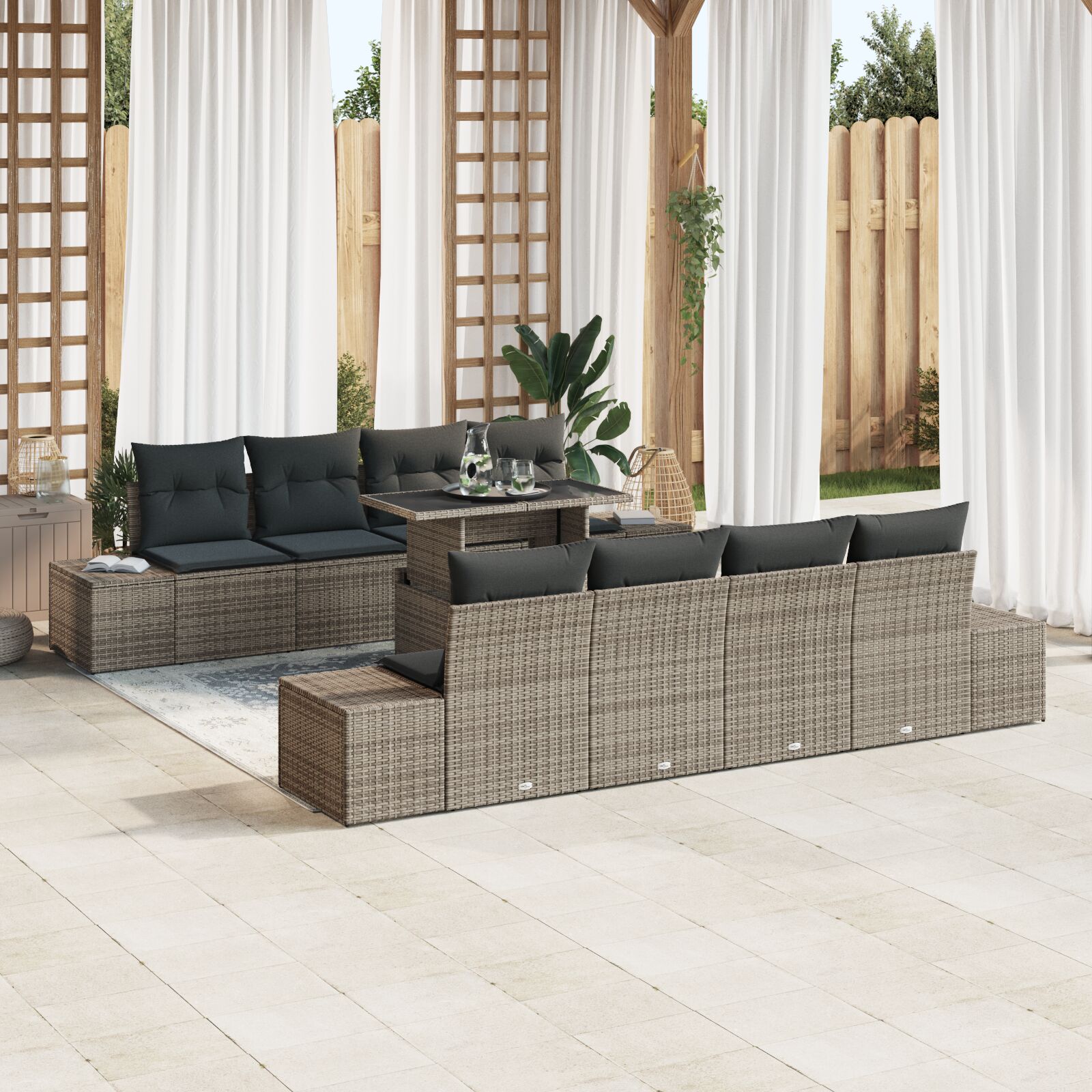 vidaXL Garten-Sofa-Set Set aus 7 Grau Rattan, Metall Gartenmöbel
