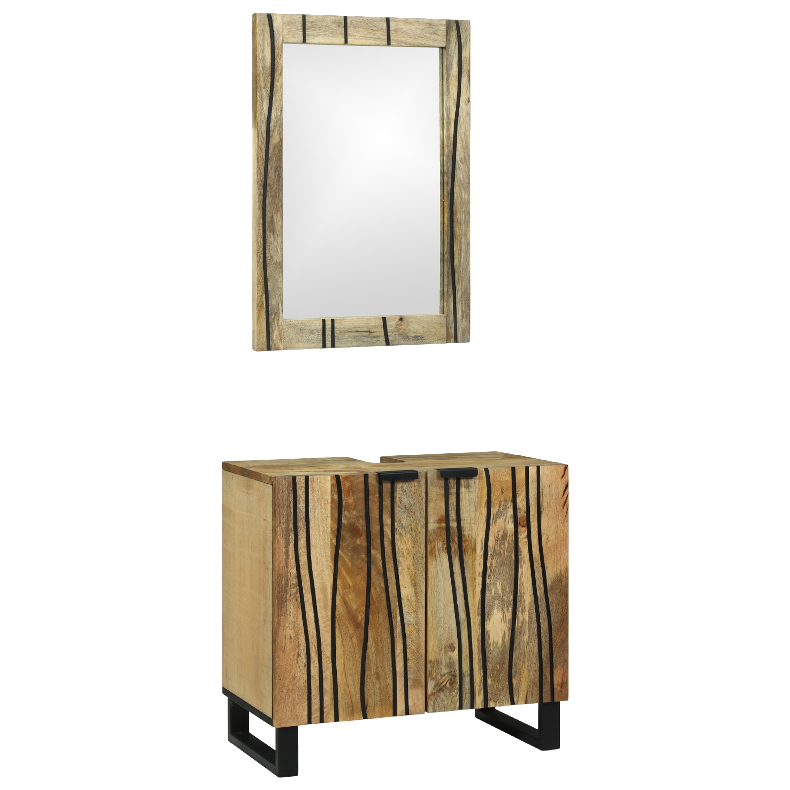 Badezimmermöbel Set mit Regal mit Speicher mit Tür mit Spiegel 2 pcs Braun Standard