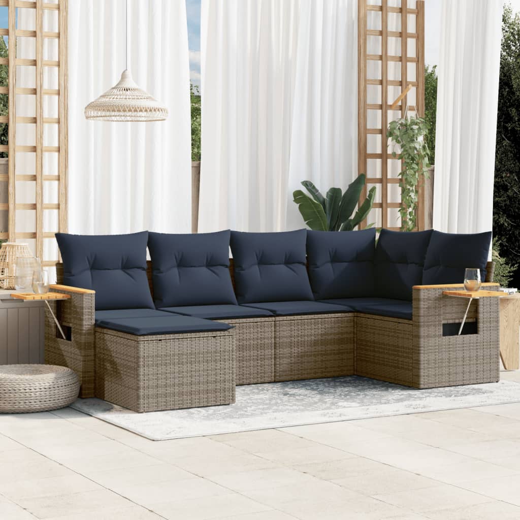 6-tlg. Garten-Sofagarnitur mit Kissen Grau Poly Rattan 6-tlg. Garten-Sofagarnitur mit Kissen Grau Poly Rattan