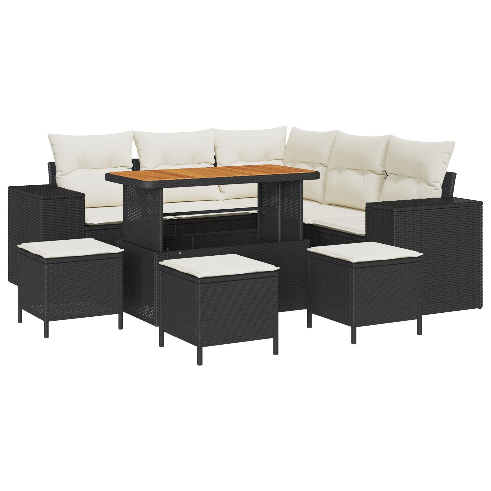 9-teiliges Garten Sofa Set mit Kissen, schwarzes Poly Rattan Akazie, 4-teiliges Garten Essbereich Set mit Kissen, schwarzes Poly Rattan Akazie 9-teiliges Garten Sofa Set mit Kissen, schwarzes Poly Rattan Akazie, 4-teiliges Garten Essbereich Set mit Kissen, schwarzes Poly Rattan Akazie