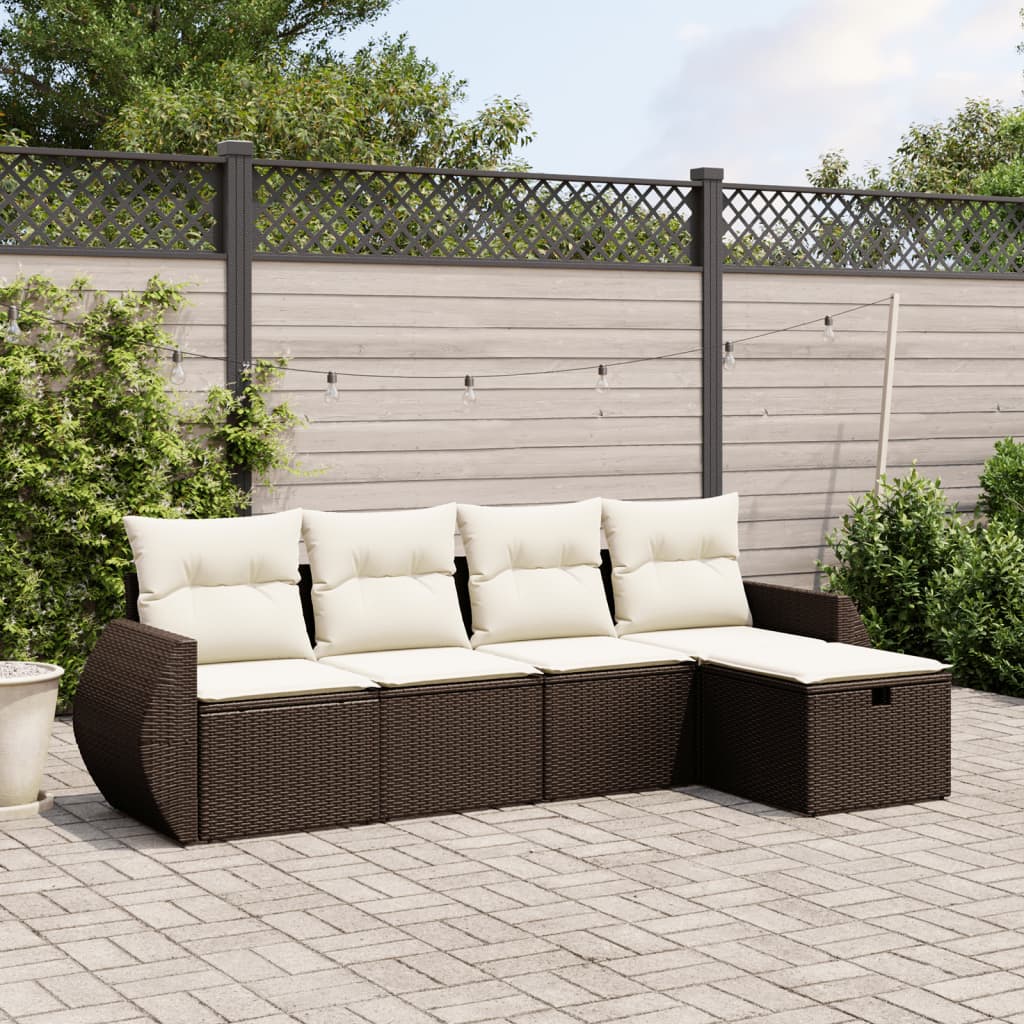 5-tlg. Garten-Sofagarnitur mit Kissen Braun Poly Rattan 5-tlg. Garten-Sofagarnitur mit Kissen Braun Poly Rattan