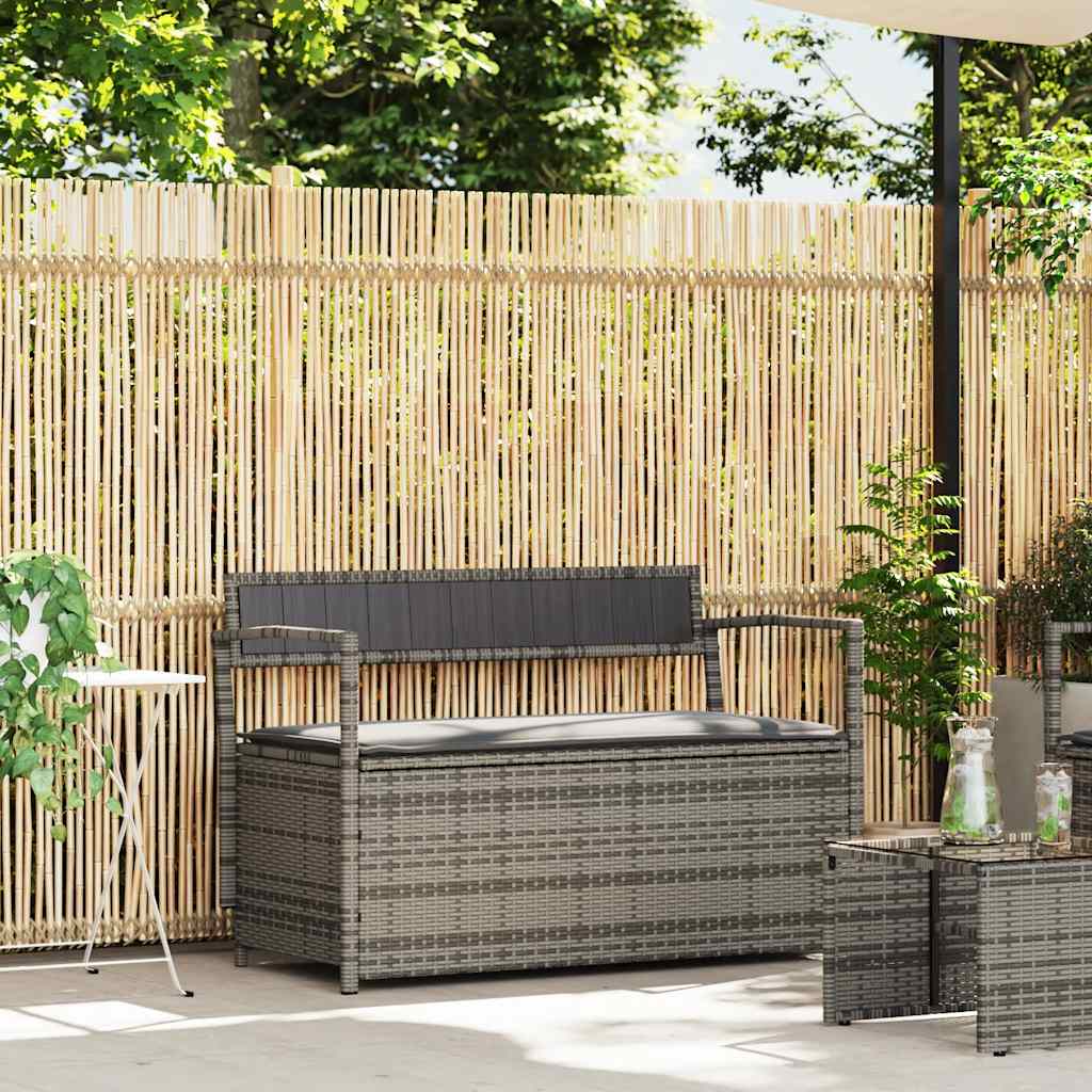 Gartenbank mit Stauraum und Kissen Grau Poly Rattan Gartenbank mit Stauraum und Kissen Grau Poly Rattan