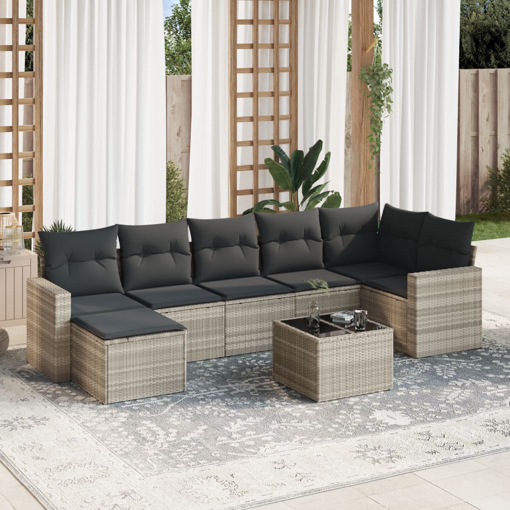 8-tlg. Garten-Sofagarnitur mit Kissen Hellgrau Poly Rattan 8-tlg. Garten-Sofagarnitur mit Kissen Hellgrau Poly Rattan