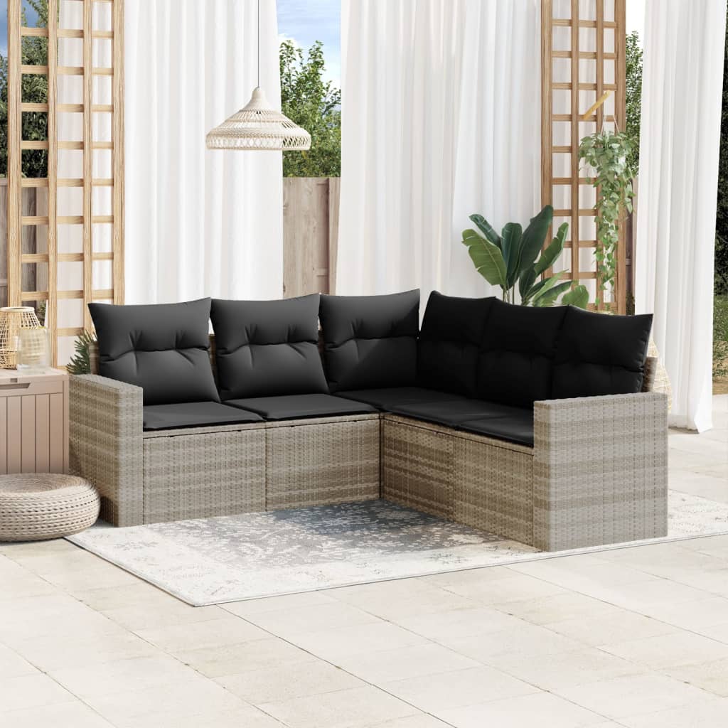 5-tlg. Garten-Sofagarnitur mit Kissen Hellgrau Poly Rattan 5-tlg. Garten-Sofagarnitur mit Kissen Hellgrau Poly Rattan