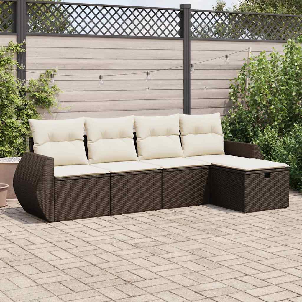 5-tlg. Garten-Sofagarnitur mit Kissen Braun Poly Rattan 5-tlg. Garten-Sofagarnitur mit Kissen Braun Poly Rattan