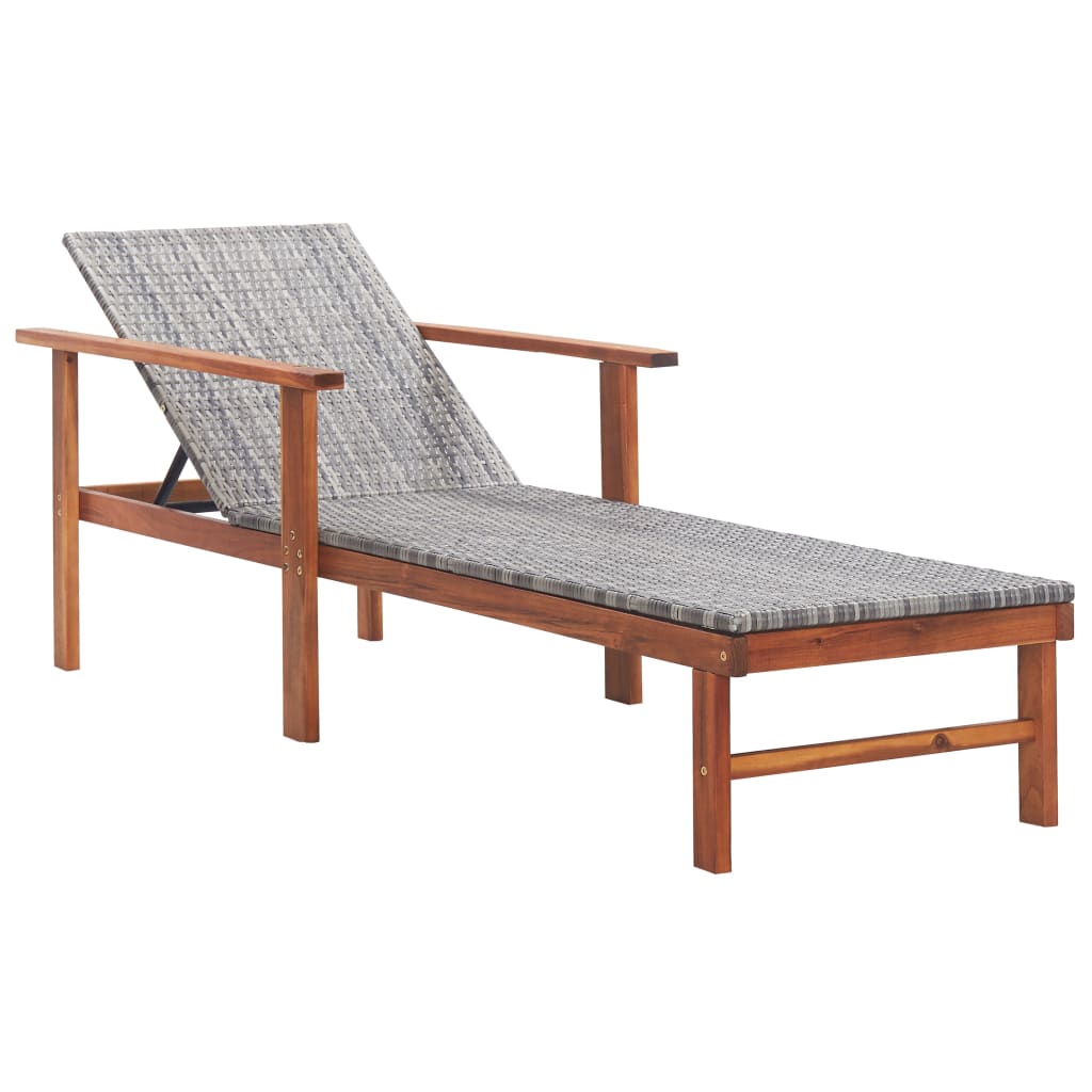 Sonnenliege Poly Rattan und Massivholz Akazie Grau Sonnenliege Poly Rattan und Massivholz Akazie Grau
