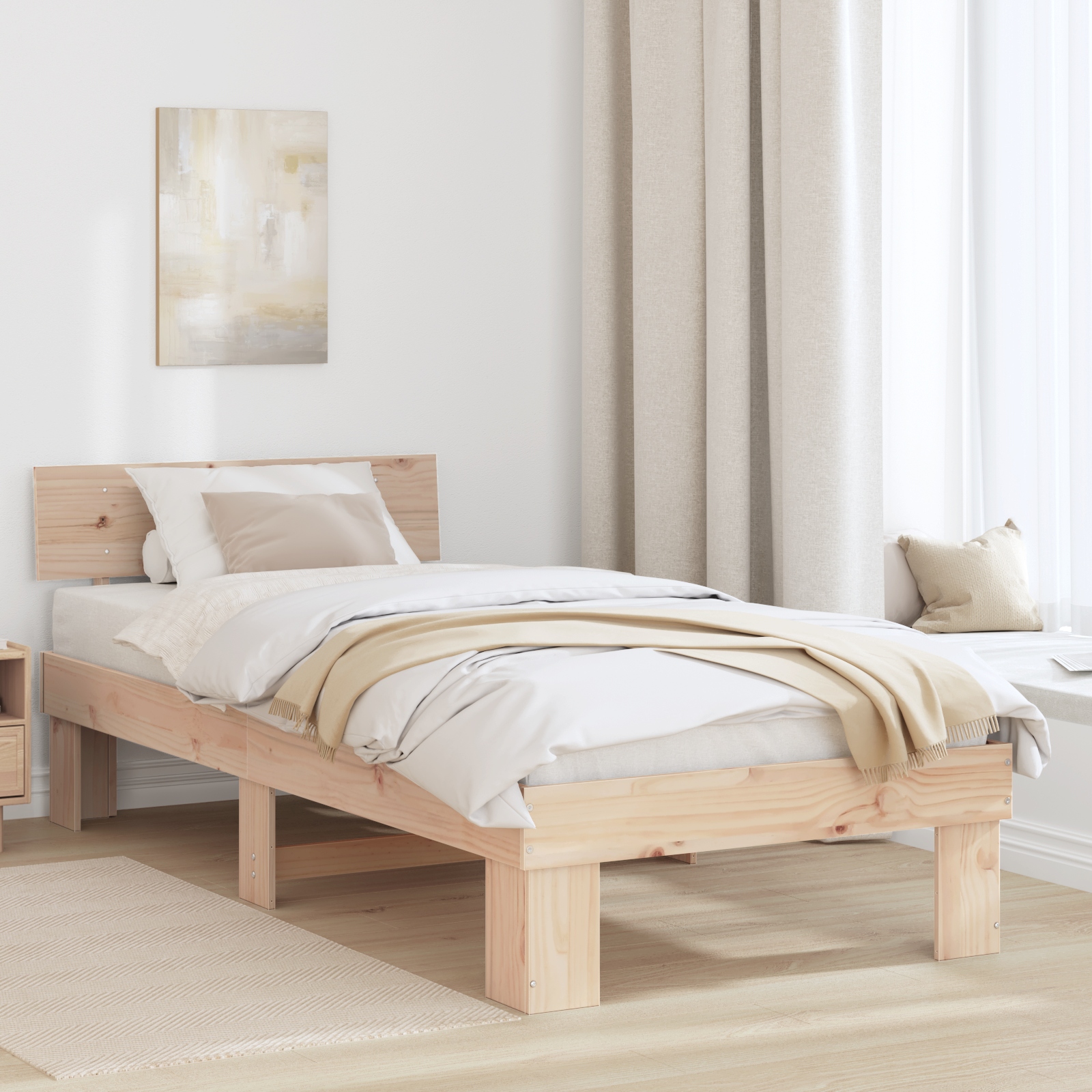 Bettgestell mit Kopfteil Braun 90 x 200 cm Massivkiefer