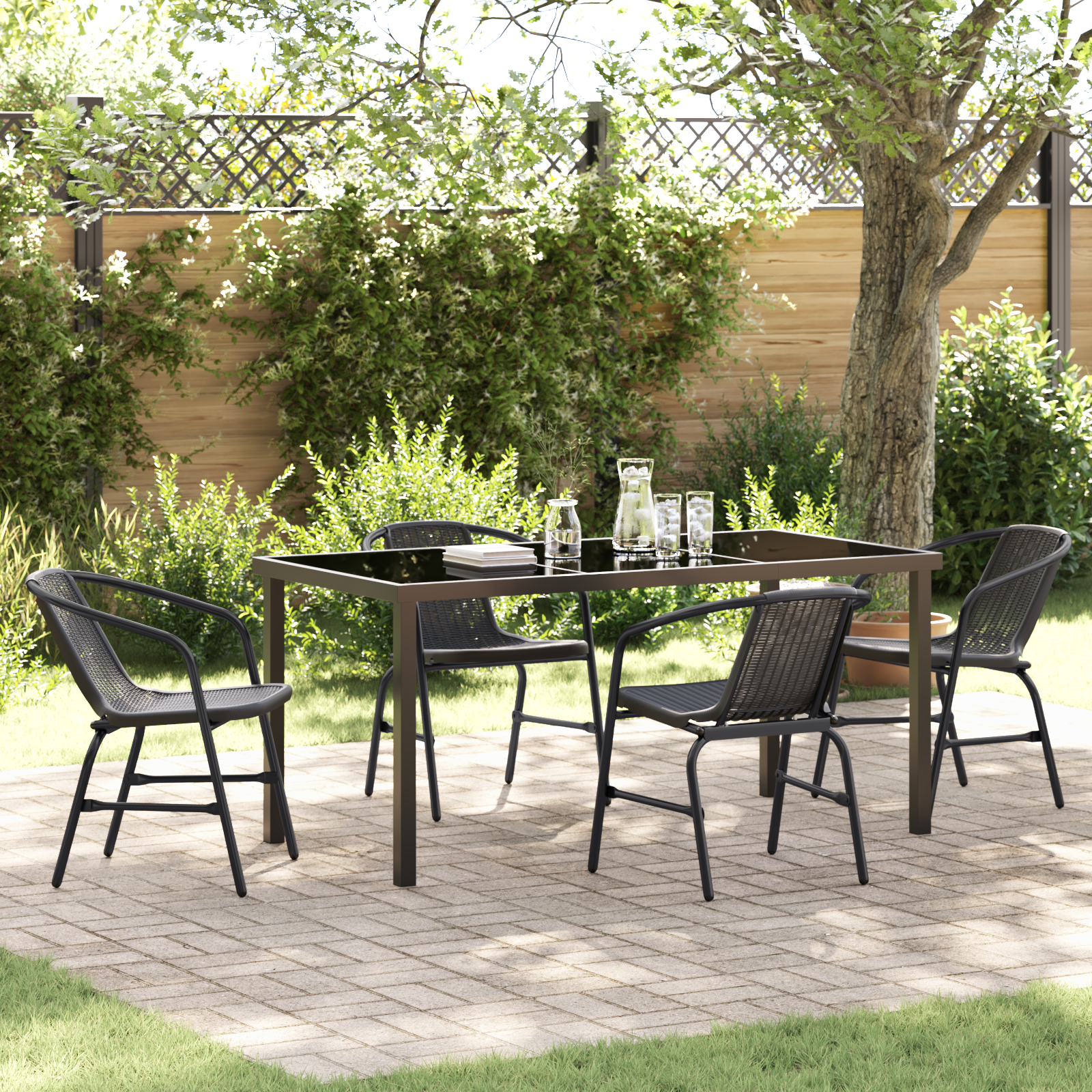 5-teiliges Garten-Esszimmer-Set Schwarz Poly-Rattan 5-teiliges Garten-Esszimmer-Set Schwarz Poly-Rattan