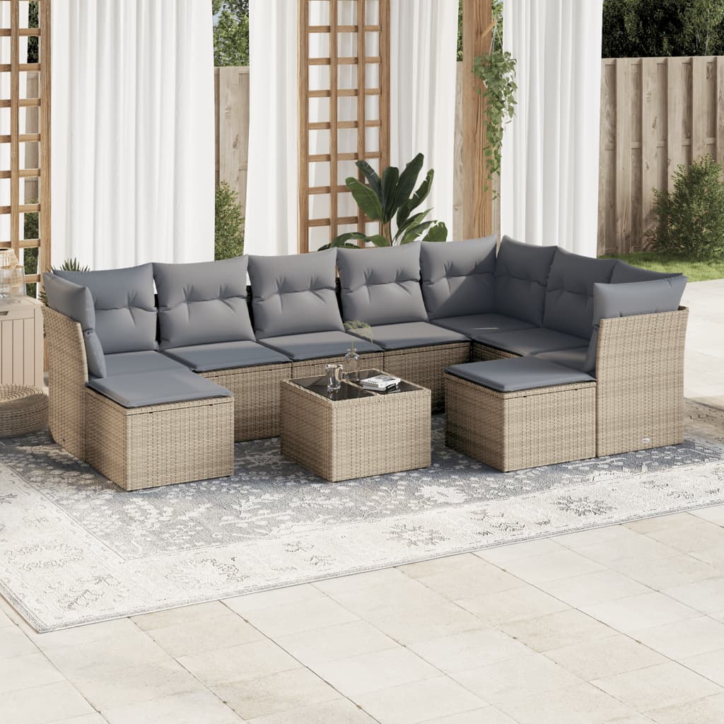 10-tlg. Garten-Sofagarnitur mit Kissen Beige Poly Rattan 10-tlg. Garten-Sofagarnitur mit Kissen Beige Poly Rattan