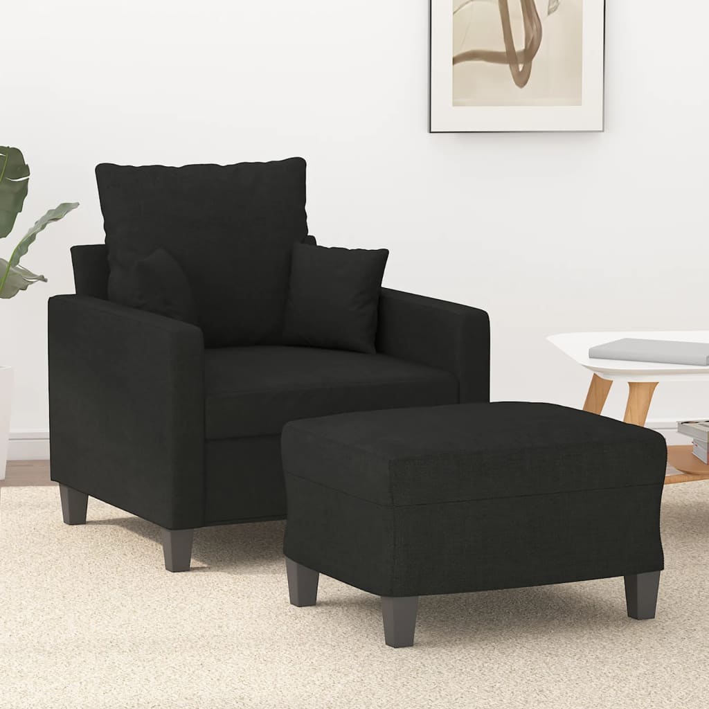 Sessel mit Hocker Schwarz 60 cm Stoff Sessel mit Hocker Schwarz 60 cm Stoff