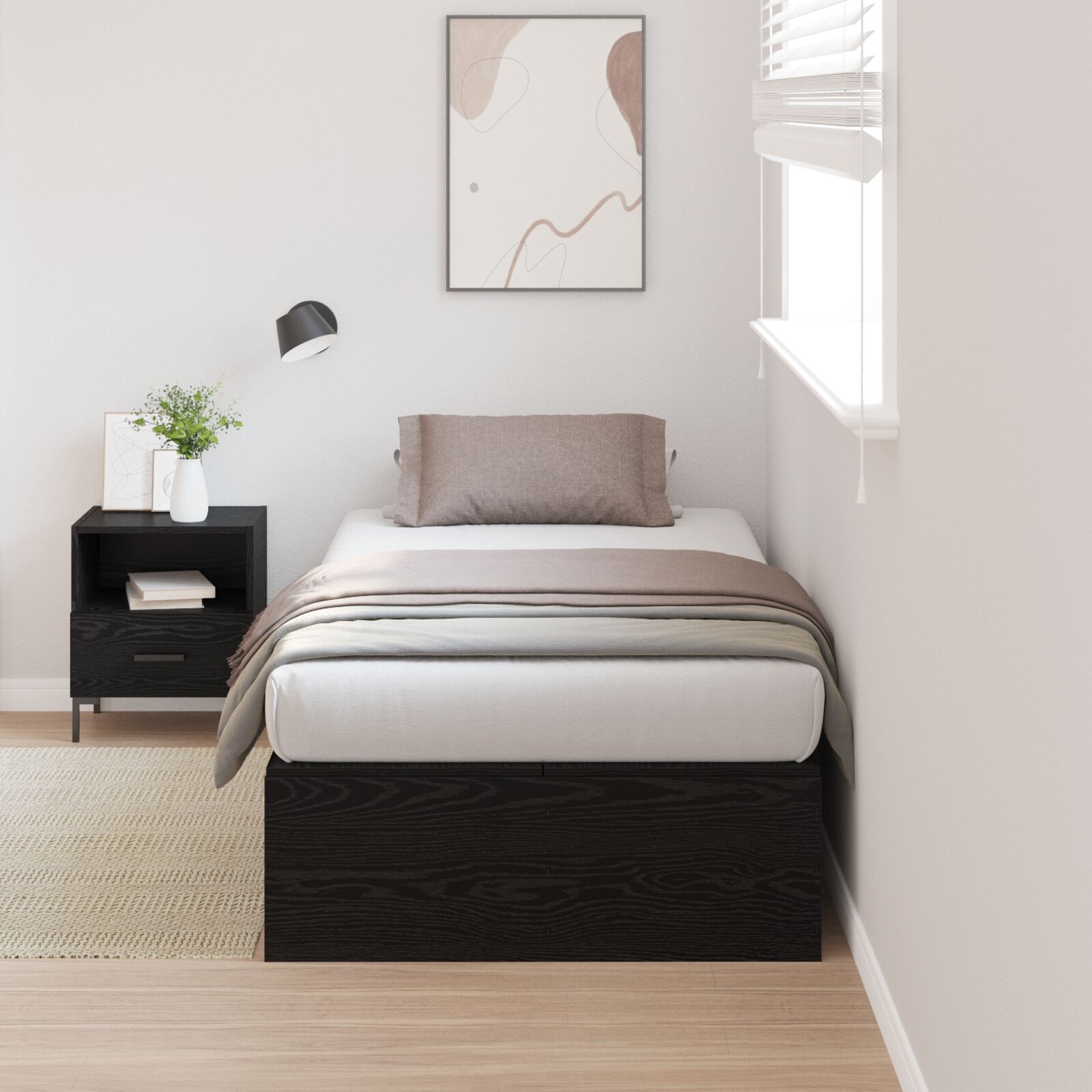 vidaXL Stauraumbettgestell Schwarz Eiche 100x200 cm