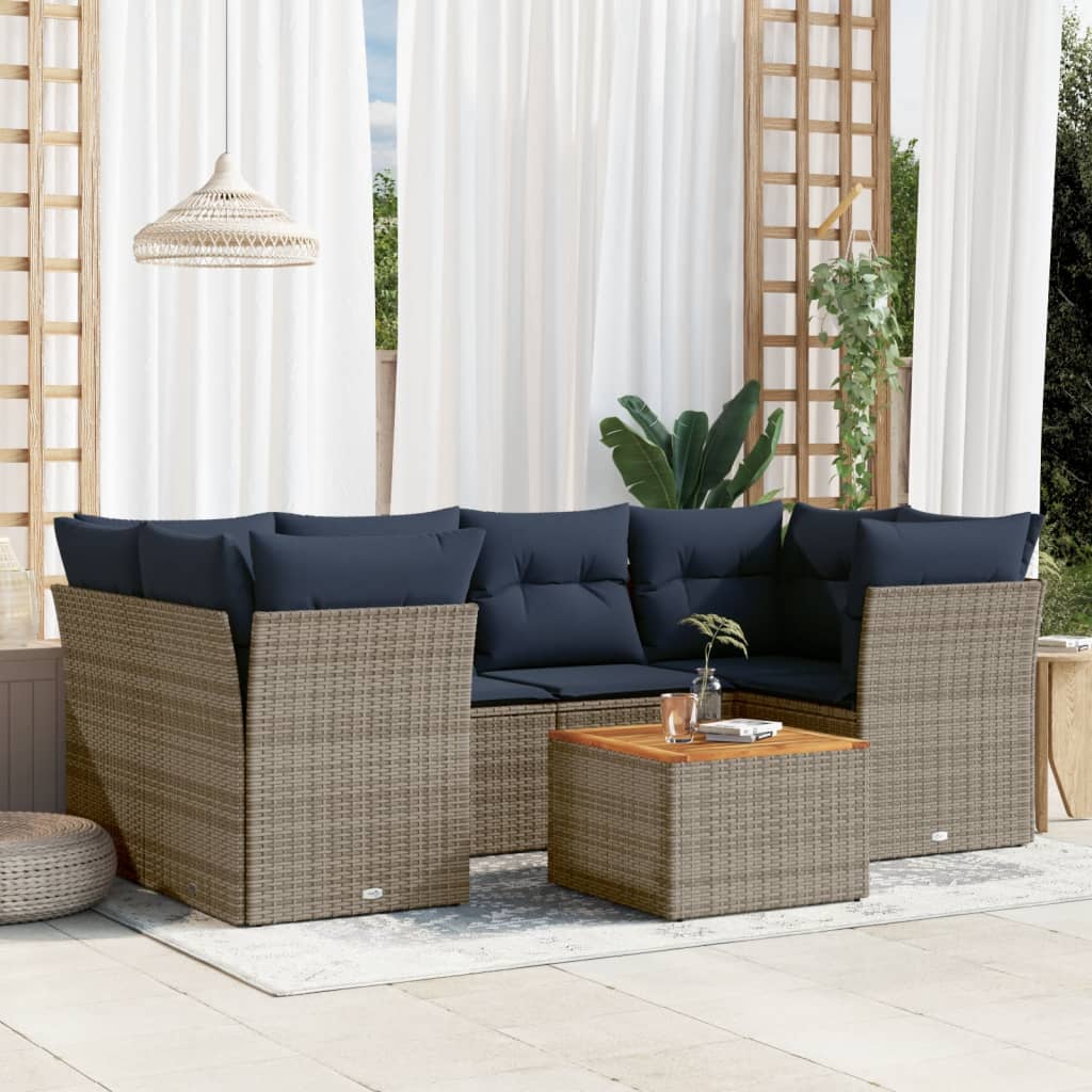 7-tlg. Garten-Sofagarnitur mit Kissen Grau Poly Rattan 7-tlg. Garten-Sofagarnitur mit Kissen Grau Poly Rattan