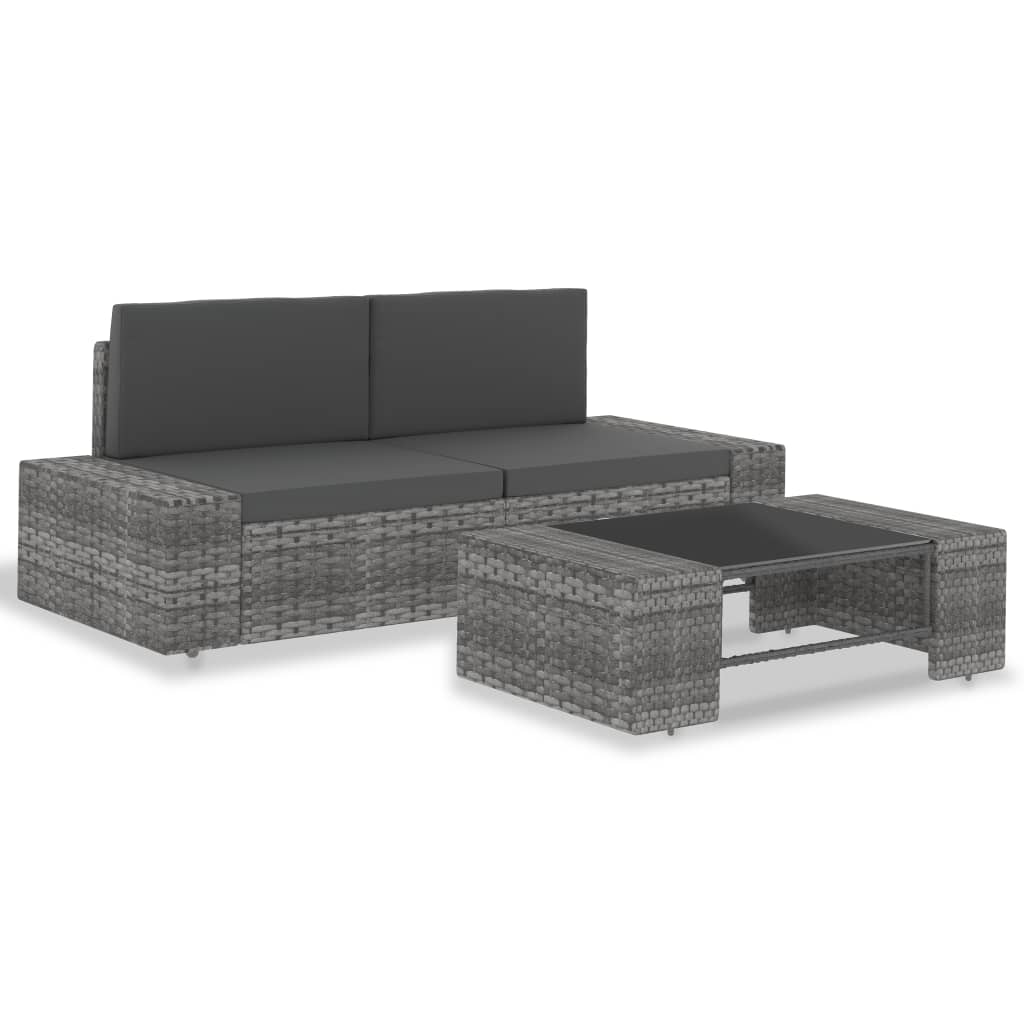 3-tlg. Garten-Lounge-Set Poly Rattan Grau 3-tlg. Garten-Lounge-Set Poly Rattan Grau