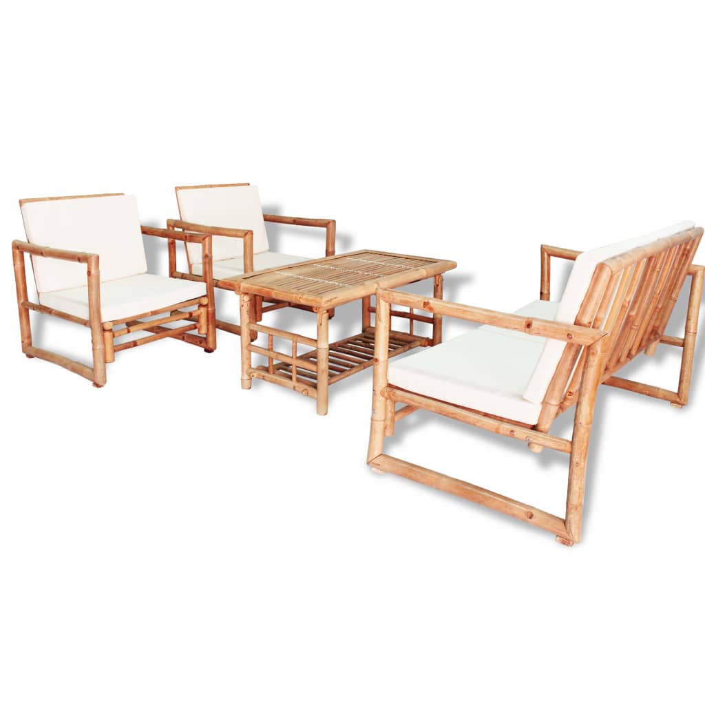 4-tlg. Garten-Lounge-Set mit Auflagen Bambus 4-tlg. Garten-Lounge-Set mit Auflagen Bambus