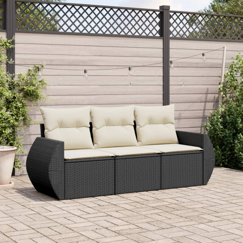 3-tlg. Garten-Sofagarnitur mit Kissen Schwarz Poly Rattan 3-tlg. Garten-Sofagarnitur mit Kissen Schwarz Poly Rattan