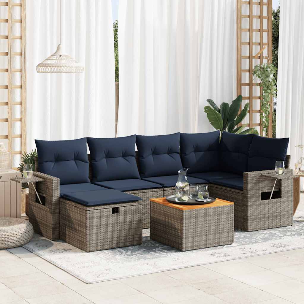 7-tlg. Garten-Sofagarnitur mit Kissen Grau Poly Rattan 7-tlg. Garten-Sofagarnitur mit Kissen Grau Poly Rattan
