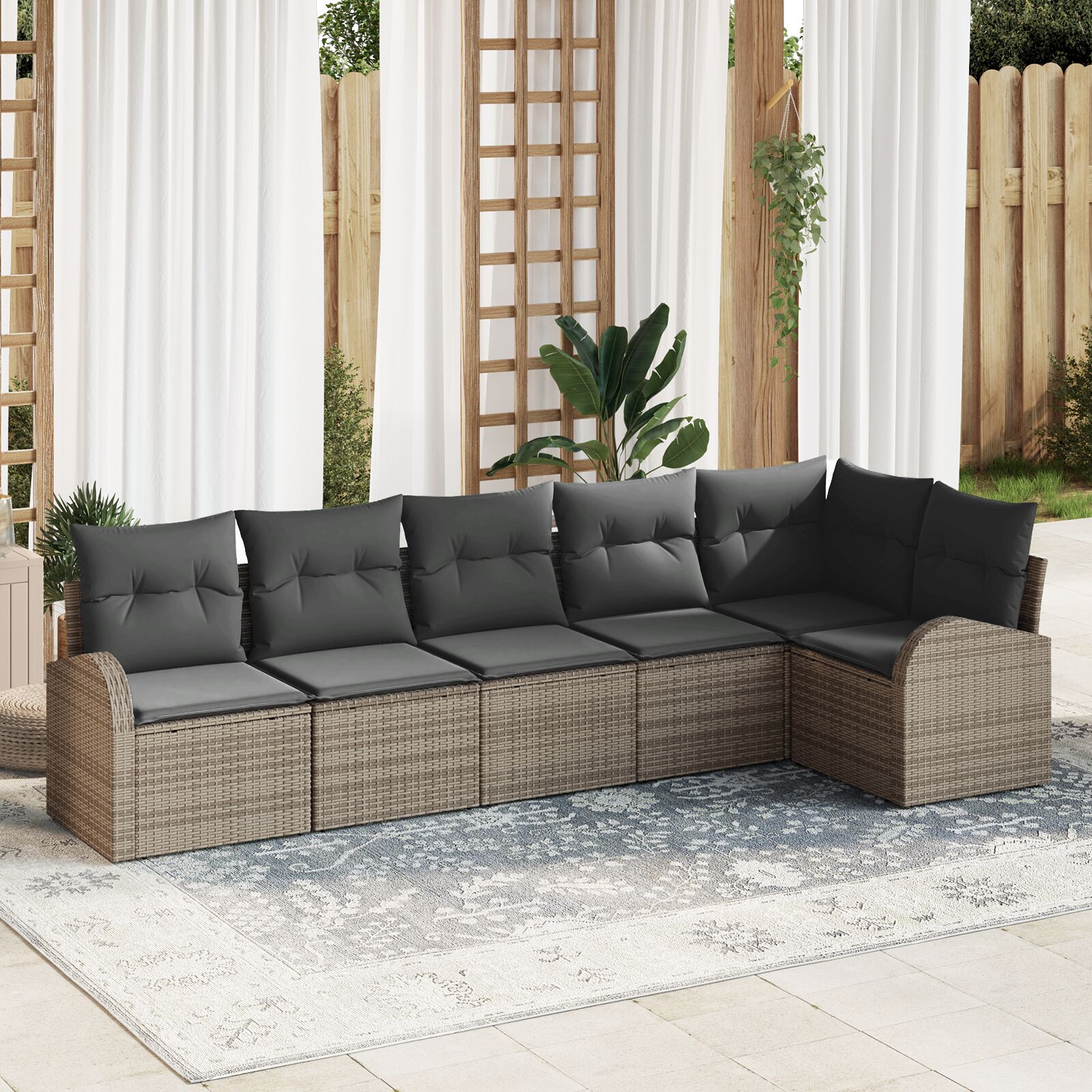 6-teiliges Garten-Sofa-Set mit Kissen Grau Poly-Rattan 6-teiliges Garten-Sofa-Set mit Kissen Grau Poly-Rattan