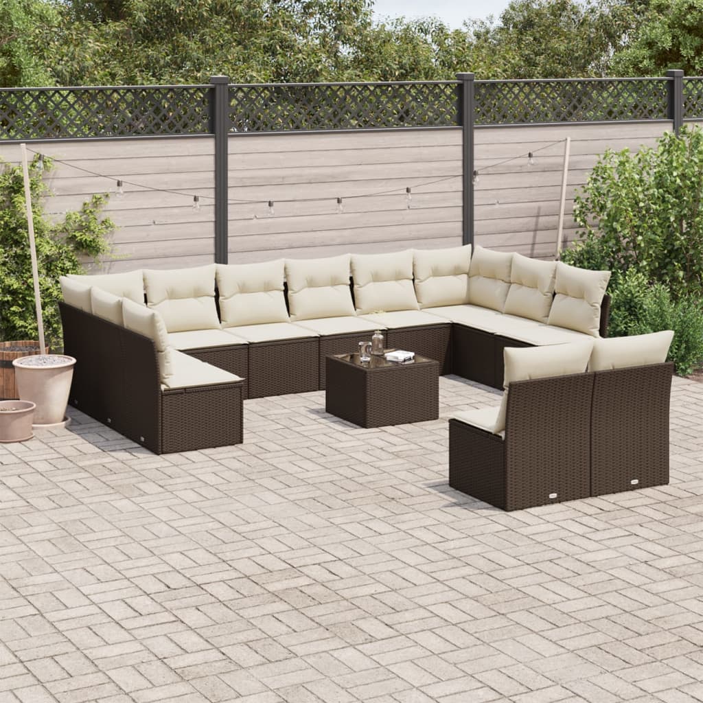 13-tlg. Garten-Sofagarnitur mit Kissen Braun Poly Rattan 13-tlg. Garten-Sofagarnitur mit Kissen Braun Poly Rattan