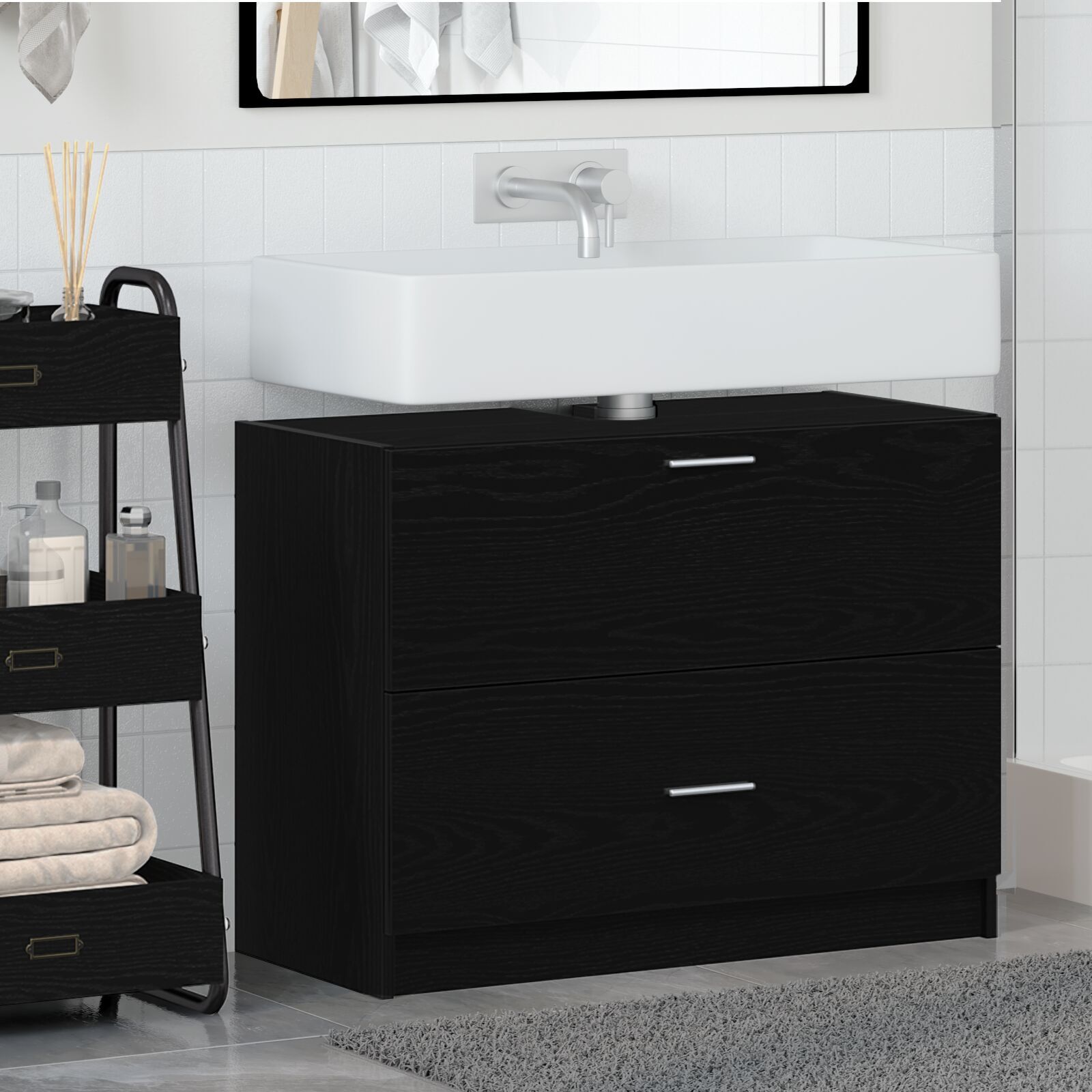 Waschbeckenschrank Schwarz Eiche 78x37x59 cm Holzwerkstoff