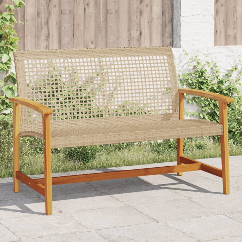 Gartenbank Beige 112 cm Poly Rattan und Akazienholz Gartenbank Beige 112 cm Poly Rattan und Akazienholz