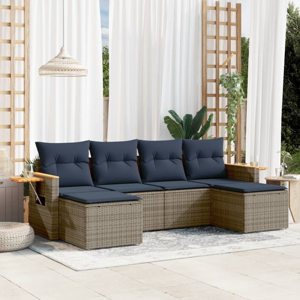 6-tlg. Garten-Sofagarnitur mit Kissen Grau Poly Rattan 6-tlg. Garten-Sofagarnitur mit Kissen Grau Poly Rattan