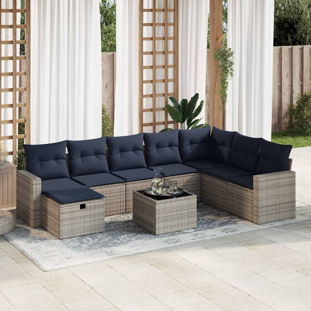 9-tlg. Garten-Sofagarnitur mit Kissen Grau Poly Rattan 9-tlg. Garten-Sofagarnitur mit Kissen Grau Poly Rattan