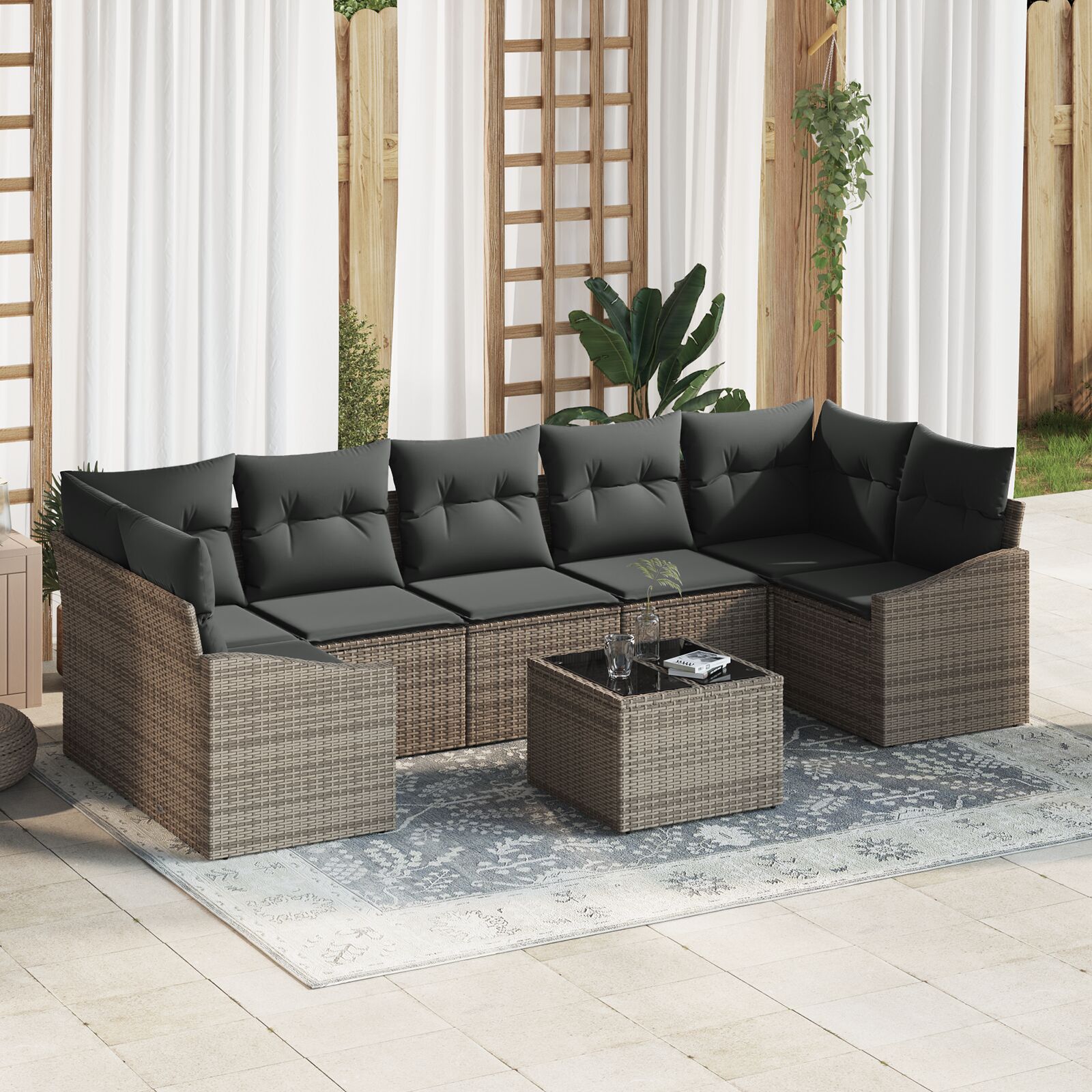 8-teiliges Garten-Sofa-Set mit Kissen Grau Poly Rattan 8-teiliges Garten-Sofa-Set mit Kissen Grau Poly Rattan