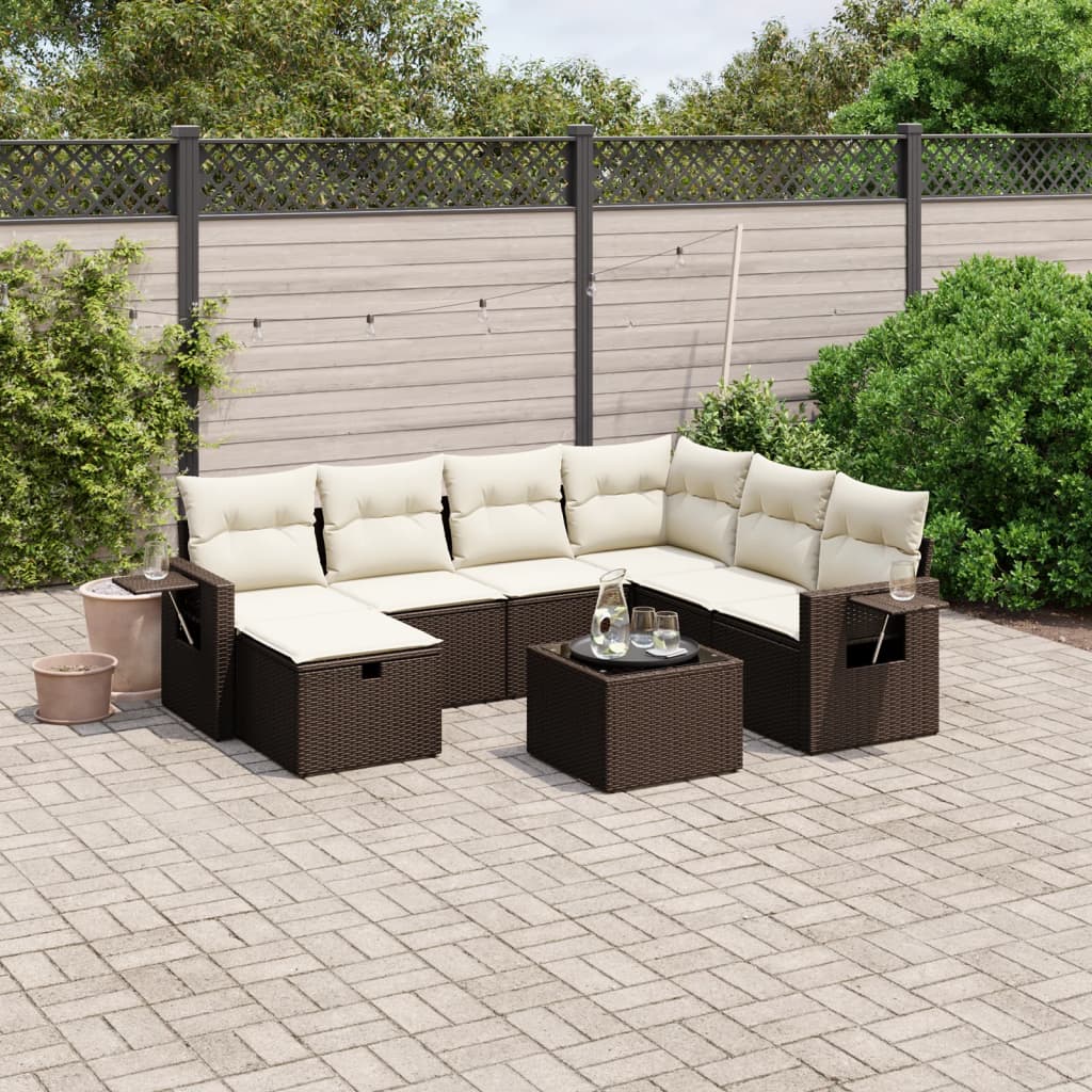 8-tlg. Garten-Sofagarnitur mit Kissen Braun Poly Rattan