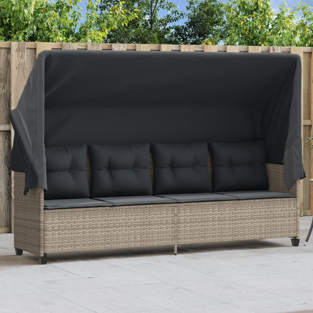 Sonnenliege mit Dach und Kissen Hellgrau Poly Rattan Sonnenliege mit Dach und Kissen Hellgrau Poly Rattan