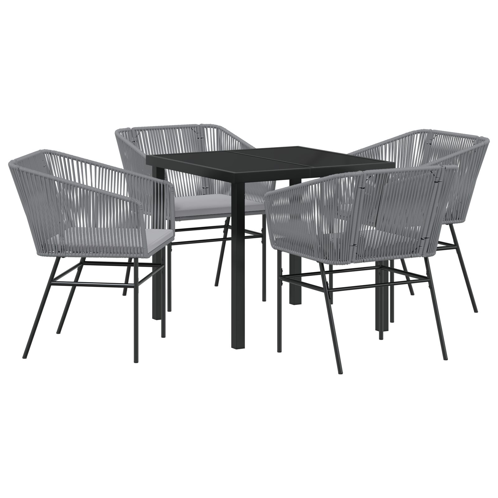 5-teiliges Garten-Esszimmer Set mit Kissen Grau Poly Rattan
