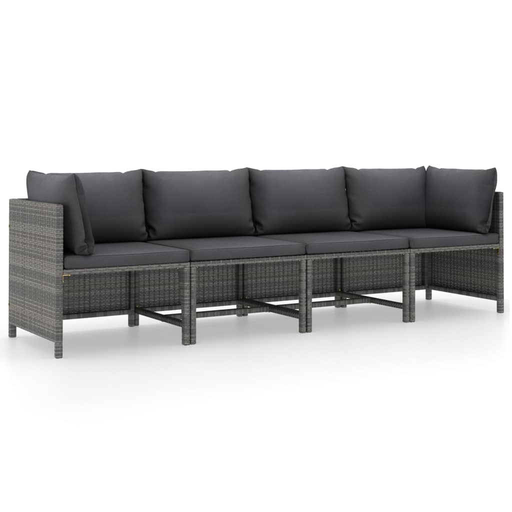 4-Sitzer-Gartensofa mit Kissen Grau Poly Rattan 4-Sitzer-Gartensofa mit Kissen Grau Poly Rattan