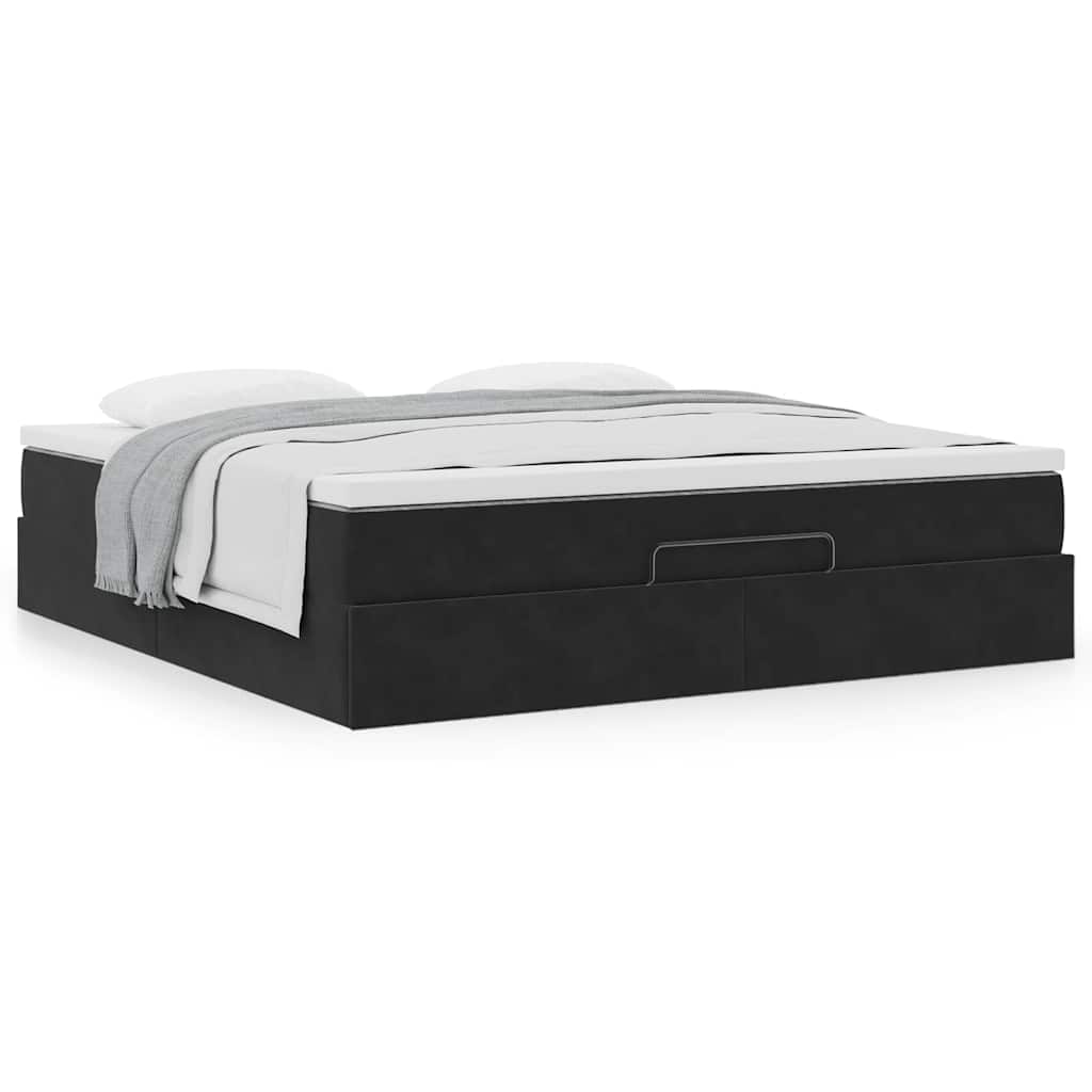 Ottoman-Bett mit Matratze Schwarz 180x200 cm Samt