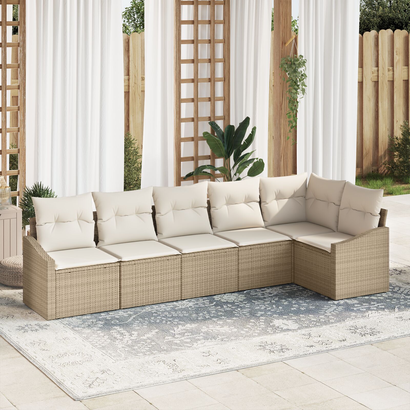 6-teiliges Garten Sofa Set mit Kissen Beige Poly Rattan 6-teiliges Garten Sofa Set mit Kissen Beige Poly Rattan