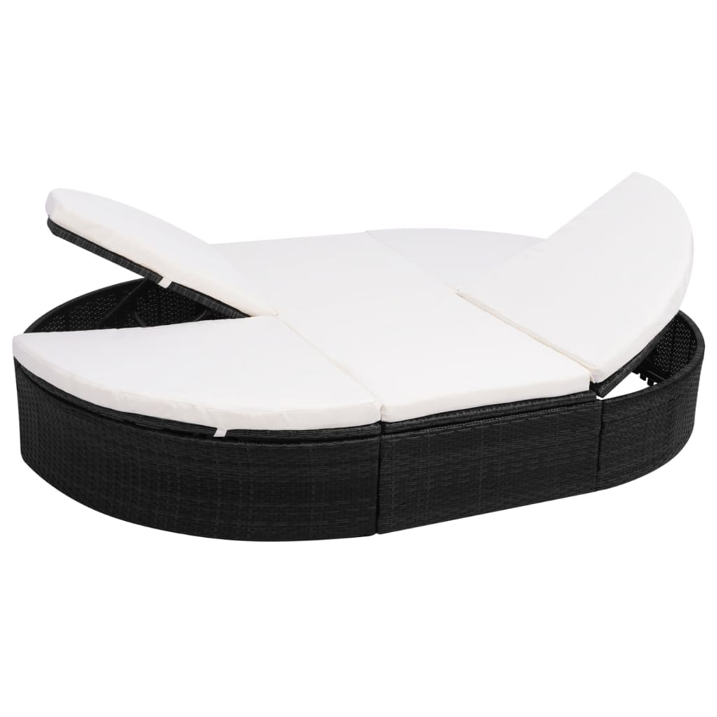 Outdoor-Loungebett mit Kissen Poly Rattan Schwarz Outdoor-Loungebett mit Kissen Poly Rattan Schwarz