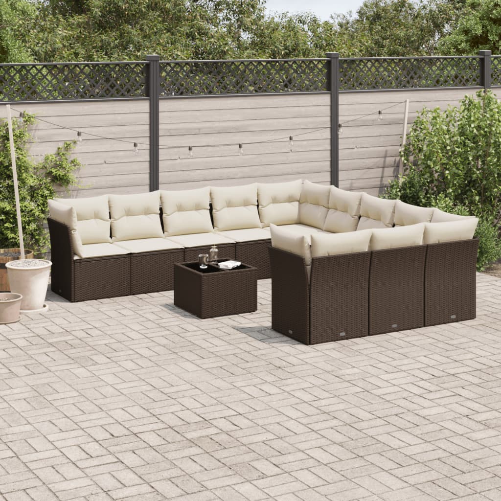 12-tlg. Garten-Sofagarnitur mit Kissen Braun Poly Rattan 12-tlg. Garten-Sofagarnitur mit Kissen Braun Poly Rattan