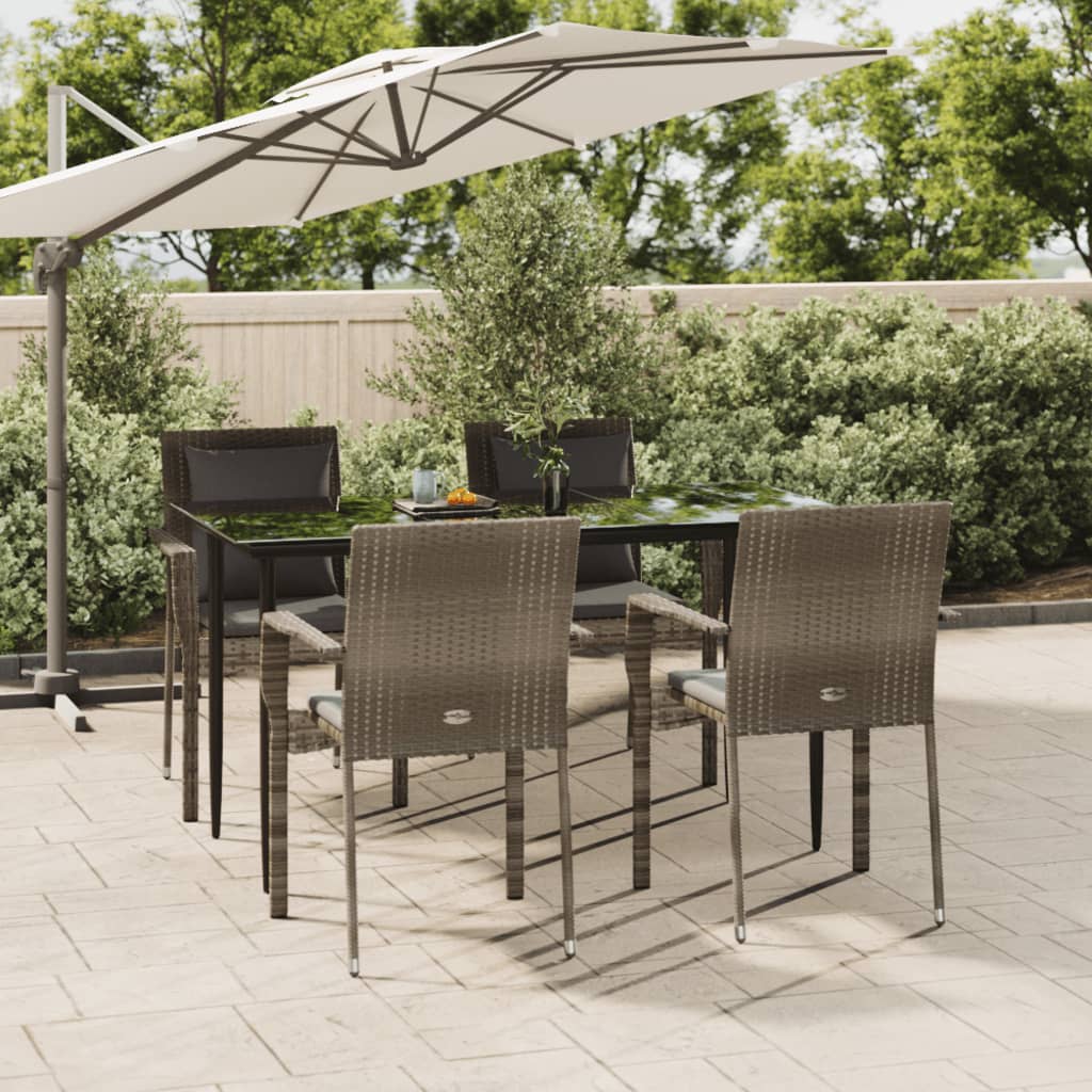 5-tlg. Garten-Essgruppe mit Kissen Schwarz und Grau Poly Rattan 5-tlg. Garten-Essgruppe mit Kissen Schwarz und Grau Poly Rattan