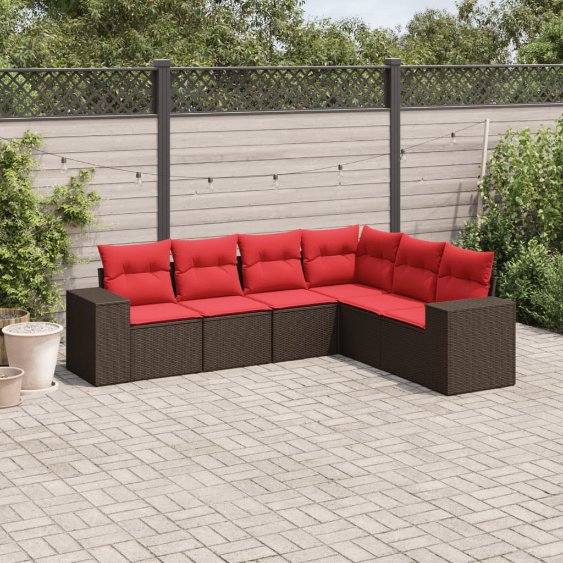 6-teiliges Gartensofa-Set mit Kissen, braun, Polyrattan 6-teiliges Gartensofa-Set mit Kissen, braun, Polyrattan
