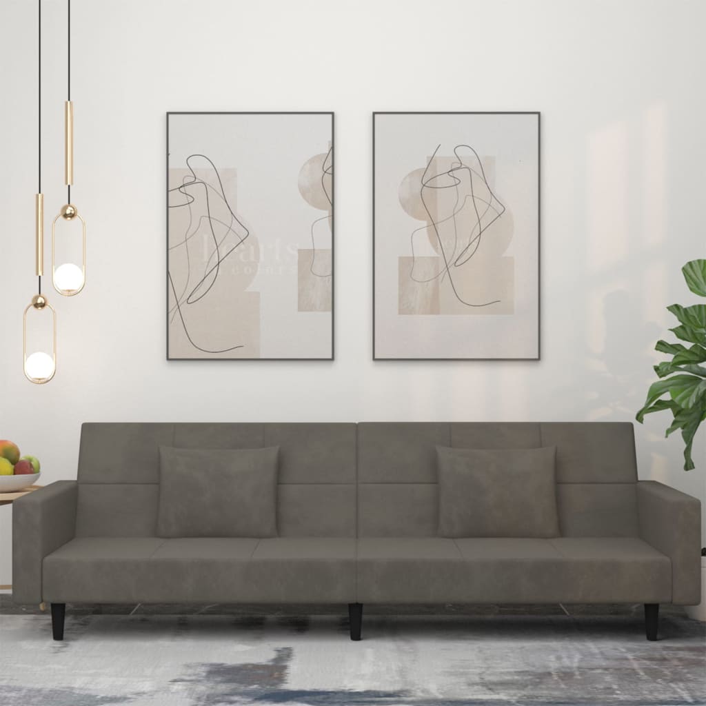 Schlafsofa 2-Sitzer mit 2 Kissen Dunkelgrau Samt Schlafsofa 2-Sitzer mit 2 Kissen Dunkelgrau Samt